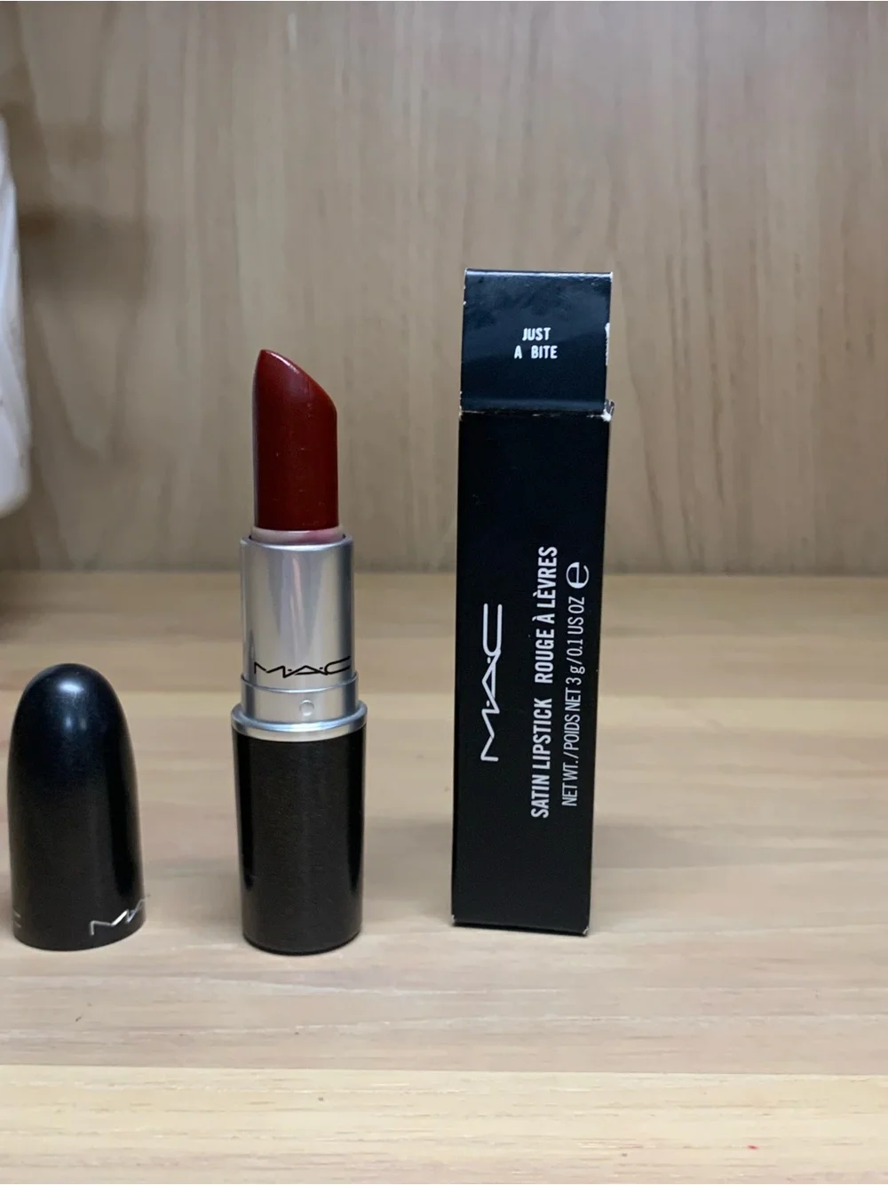 MAC Cosmetics Satin Lipstick — Deep Burgundy Red (Just A Bite)